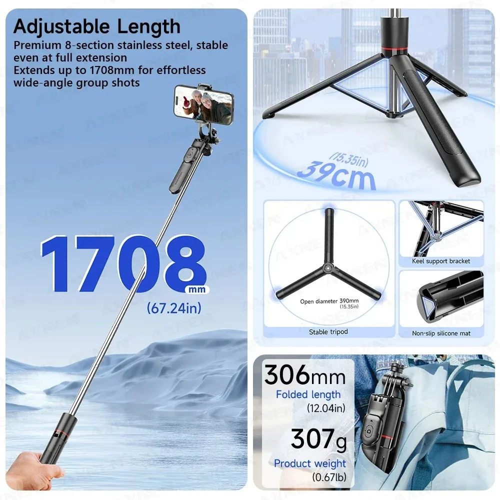 Camera Tripod Carbon - ขาตั้งกล้องเซลฟี่ F16 พร้อมเสา 8 ท่อนยาว 1708
