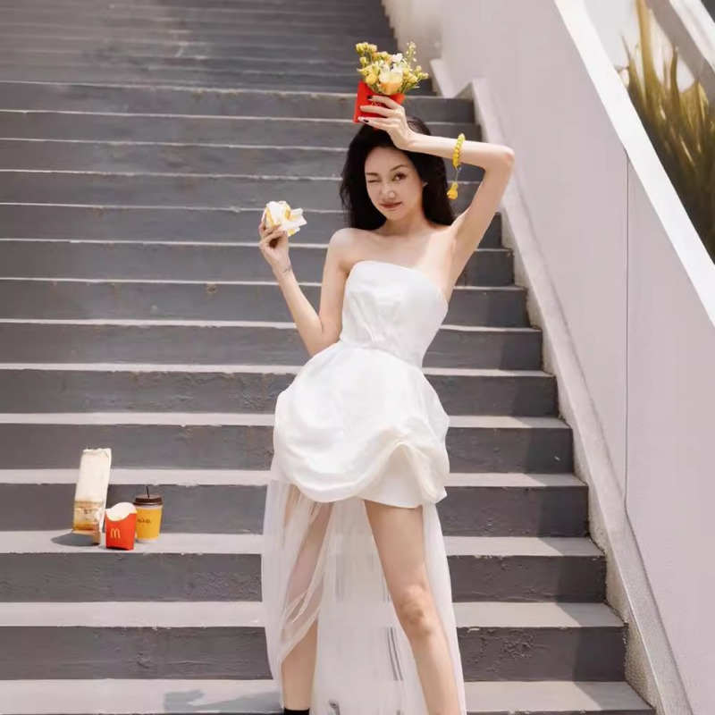 Photography Lighting - ชุดราตรีสีขาวแบบฝรั่งเศส, ชุดแต่งงานแบบเบา, ถ่ายภาพงานเลี้ยง, ถ่ายภาพตอนเช้า, ผ้าคลุมหน้าแบบกลางแจ้ง, ชุดราตรี