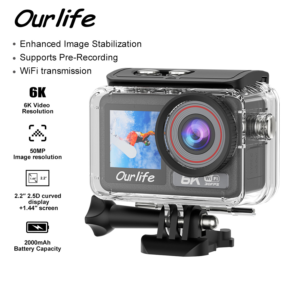 Photographic Memory - กล้องแอคชั่น Ourlife 6K30FPS หน้าจอสัมผัส 2.2 นิ้ว