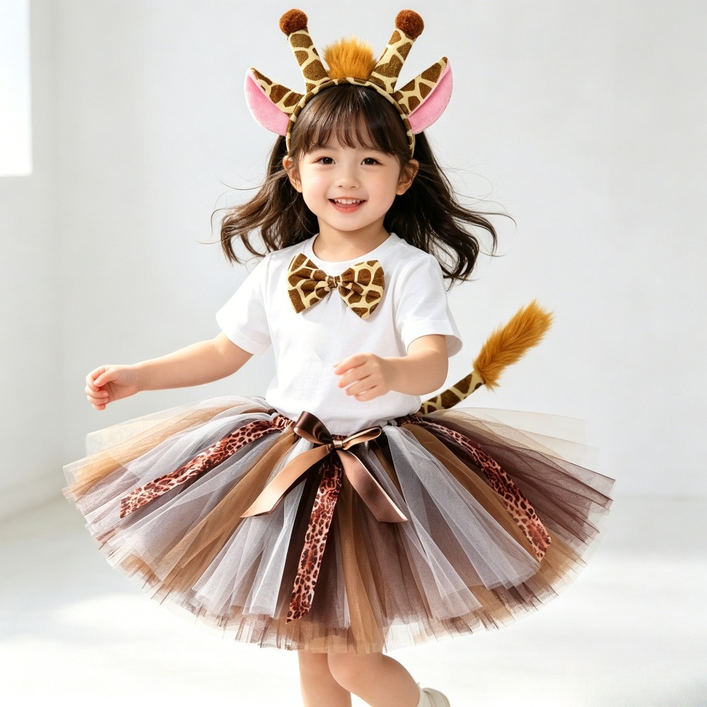 Photography Zoo - กระโปรงตูตูลายสัตว์น่ารักสำหรับเด็ก ลายเสือ ยีราฟ ชุดธีมสวนสัตว์สำหรับเด็กผู้หญิง ชุดสำหรับงานปาร์ตี้วันหยุด งานวันเกิด