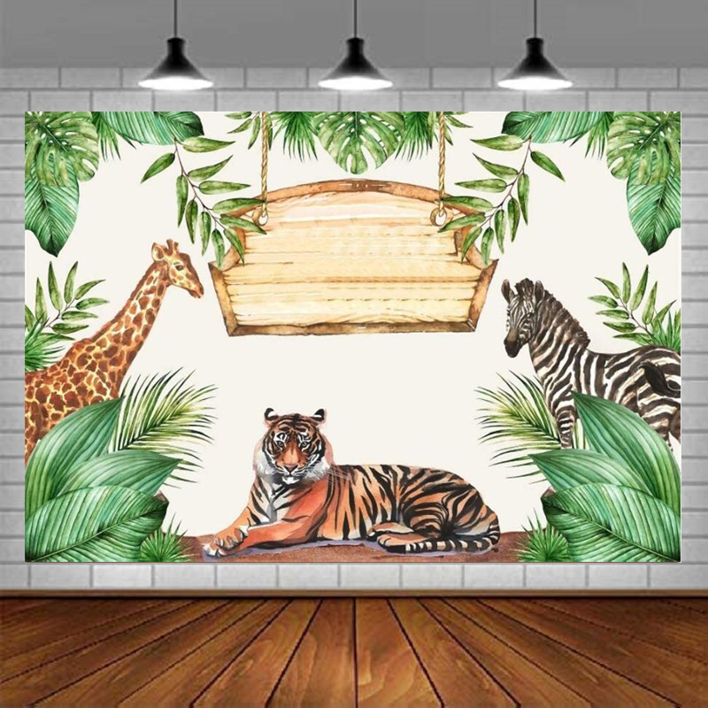 Photography Zoo - ฉากหลังถ่ายภาพซาฟารีในป่า การ์ตูนสัตว์ในสวนสัตว์ พื้นหลังเด็กชาย เด็กหญิง ทารกแรกเกิด วันเกิด