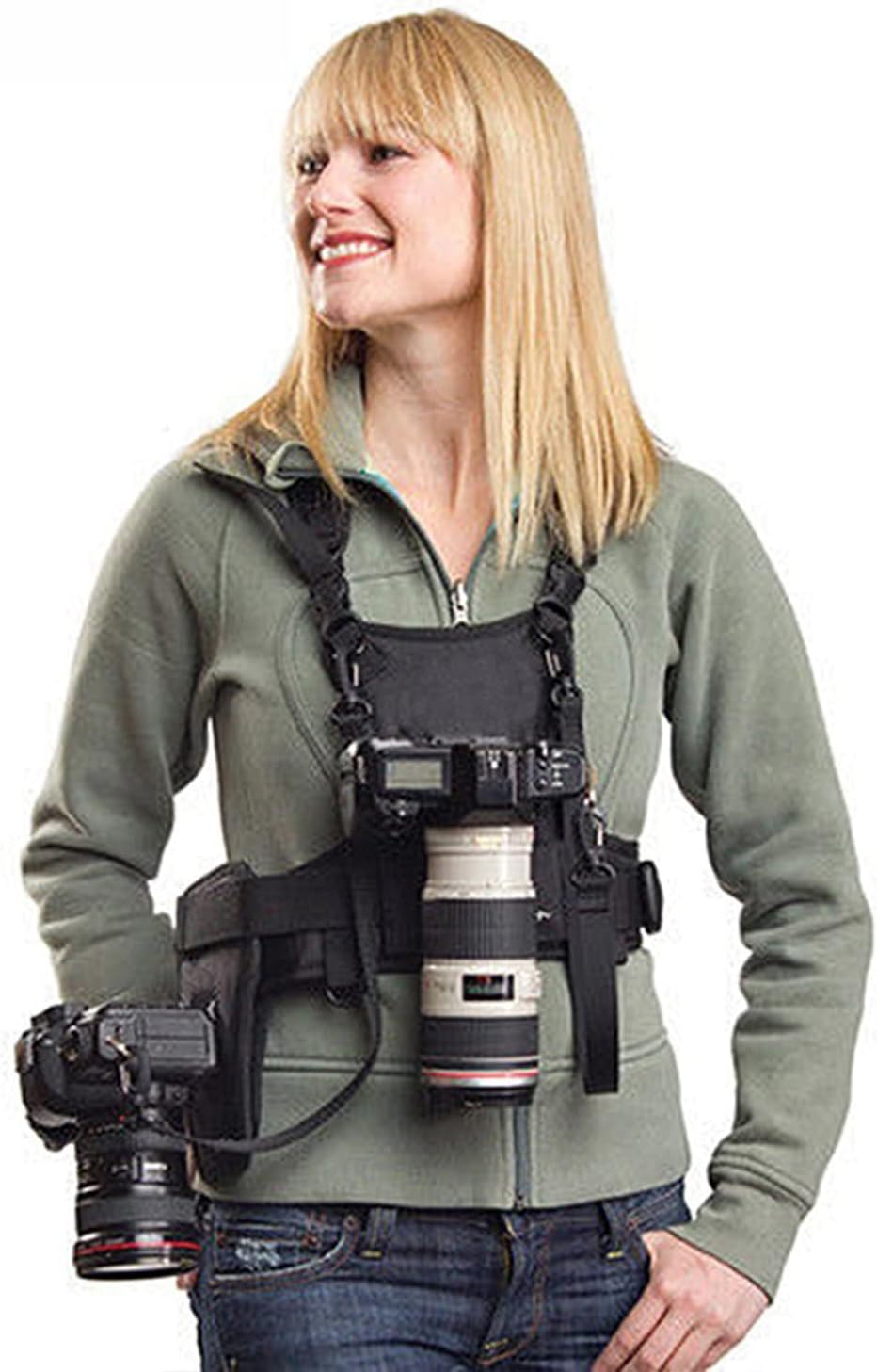 Photography Zone System - กระเป๋าถือ2 DSLRกล้องสายคล้องไหล่คู่,หน้าอกสายรัดเสื้อกั๊กระบบถ่ายภาพสำหรับNikon Canon Sony SLR/กล้องวิดีโอ