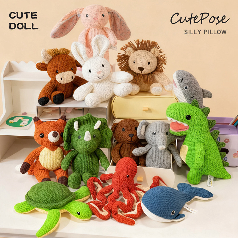 Photography Zoo - ตุ๊กตาสัตว์ถักมือพิเศษ กระต่าย ช้าง สุนัขจิ้งจอก สีสันสดใส อุปกรณ์ประกอบฉากถ่ายภาพ