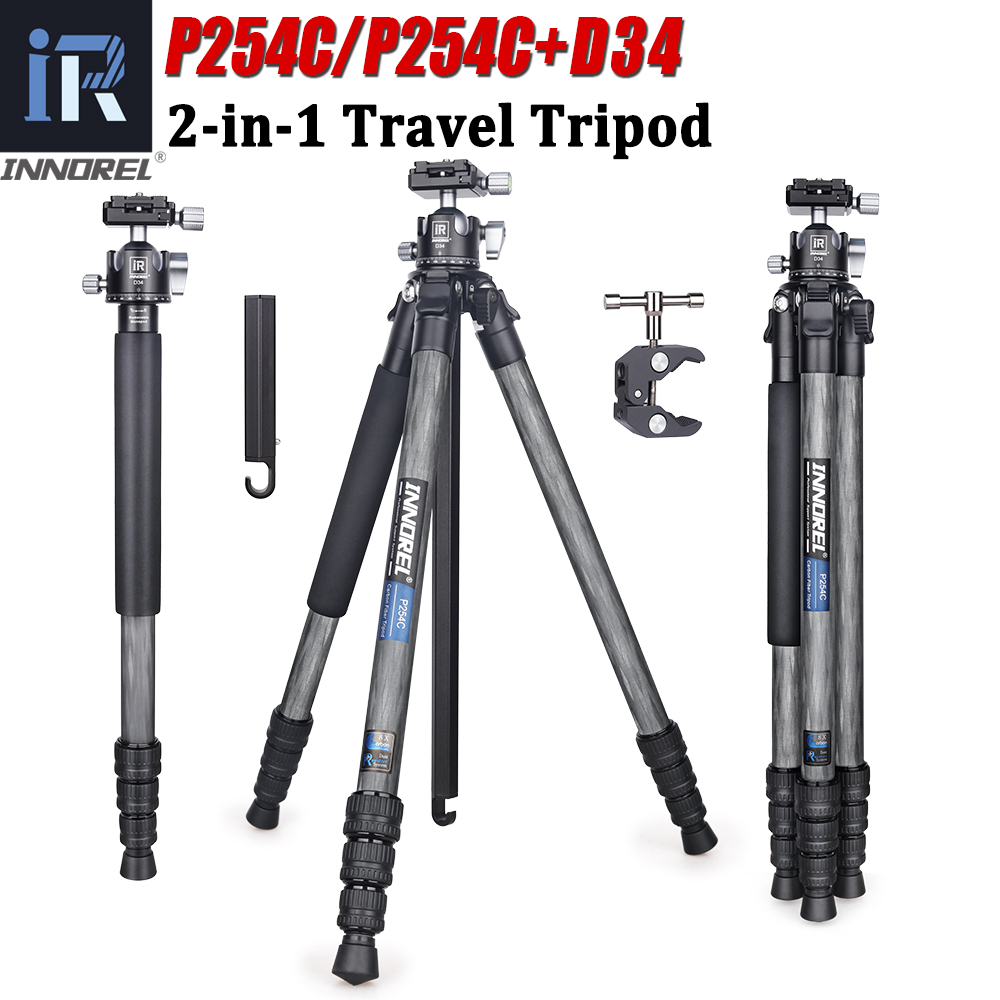 Camera Tripod Carbon - Innorel ขาตั้งกล้อง P254C คาร์บอนแบบพกพา, ขาตั้งกล้องขนาดกะทัดรัดน้ำหนักเบาสำหรับกล้อง DSLR