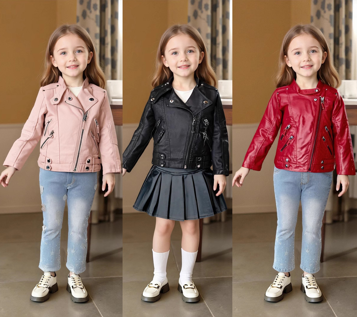 เสื้อแจ็คเก็ตหนัง PU สีชมพูแดง - Photography Logo บทวิจารณ์และราคา